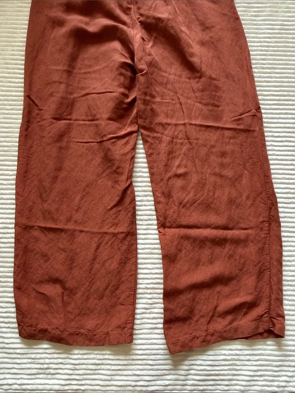 H&M Linen Blend Wide Leg Pants Pockets Drawstring Elastic Airy Flowy Rust M